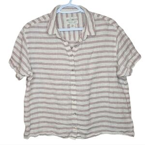 100% Linen Rachel Zoe Women's Medium Striped Purple Beige Button Down Top